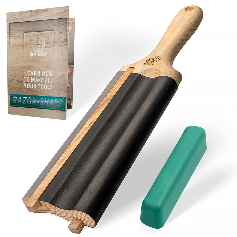BeaverCraft LS5P1 Wood Carving Strop Wood Carving Gouge Hook Knife Sharpening Honing Tools Strop Stropping Kit Leather Paddle Strop Spoon Carving Tools Sharpening Kit Sharpener with Polishing Compound - BeesActive Australia