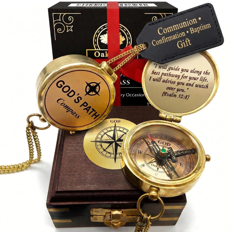 God's Path Compass – Communion & Confirmation Gift for Teenage Boys | Baptism Religious Gifts for Men, Christian, Catholic, Graduation | Sentimental & Inspirational Present – Greeting Card Included God's Path - Wooden Box - BeesActive Australia