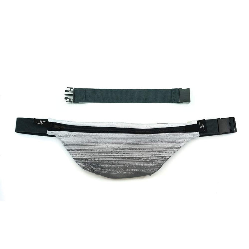 Sprigs Fit Belt 1 Pocket Slim Fanny Pack for Women & Men, A Sweat Resistant Waist Pack That Can Be Hidden. Money Belt and Fanny Pack Used for Fitness, Travel, Working Out, & Running Gray Blitz/Black