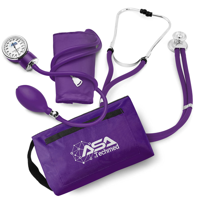 ASA TECHMED Dual Head Sprague Stethoscope and Sphygmomanometer Manual Blood Pressure Cuff Set with Case - Accurate Blood Pressure Monitoring Kit for Healthcare Professionals & Students, Purple - BeesActive Australia