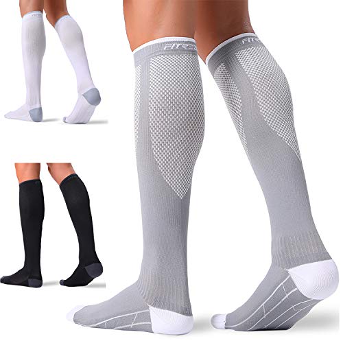 FITRELL 3 Pairs Compression Socks for Women and Men 20-30mmHg-Circulation Support Socks Large-X-Large Black+white+grey