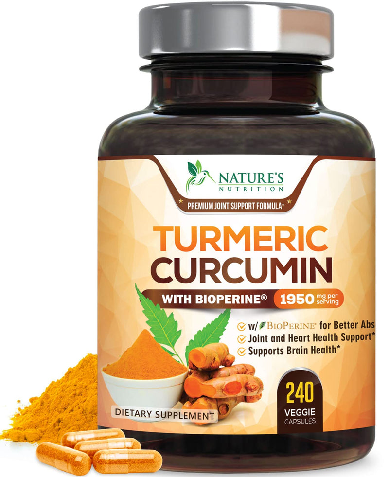 Turmeric Curcumin with BioPerine 95% Standardized Curcuminoids 1950mg - Black Pepper Extract for Max Absorption, Nature's Joint Support Supplement, Herbal Turmeric Pills, Vegan Non-GMO - 240 Capsules 240 Count (Pack of 1) - BeesActive Australia