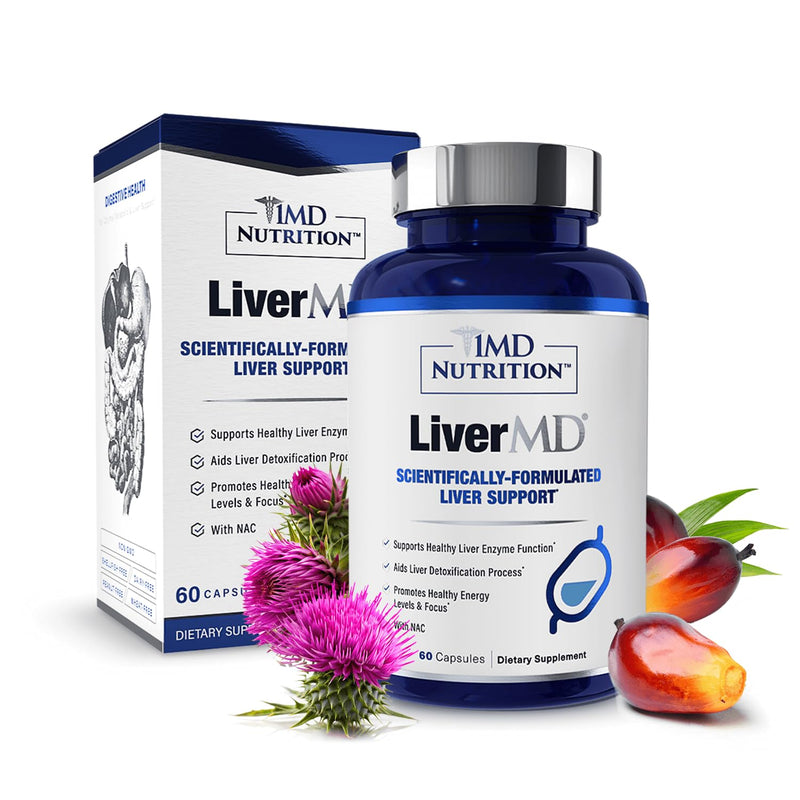 1MD Nutrition LiverMD - Liver Support Supplement | Siliphos Milk Thistle Extract & NAC - Supports Healthy Energy, Immunity & Overall Health - Liver Cleanse & Support | 60 Capsules N-Acetyl Cysteine (NAC) 60 Count (Pack of 1)