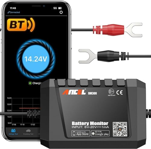 ANCEL BM300 12V Battery Monitor with Charging, Cranking System Test & Alarm Black