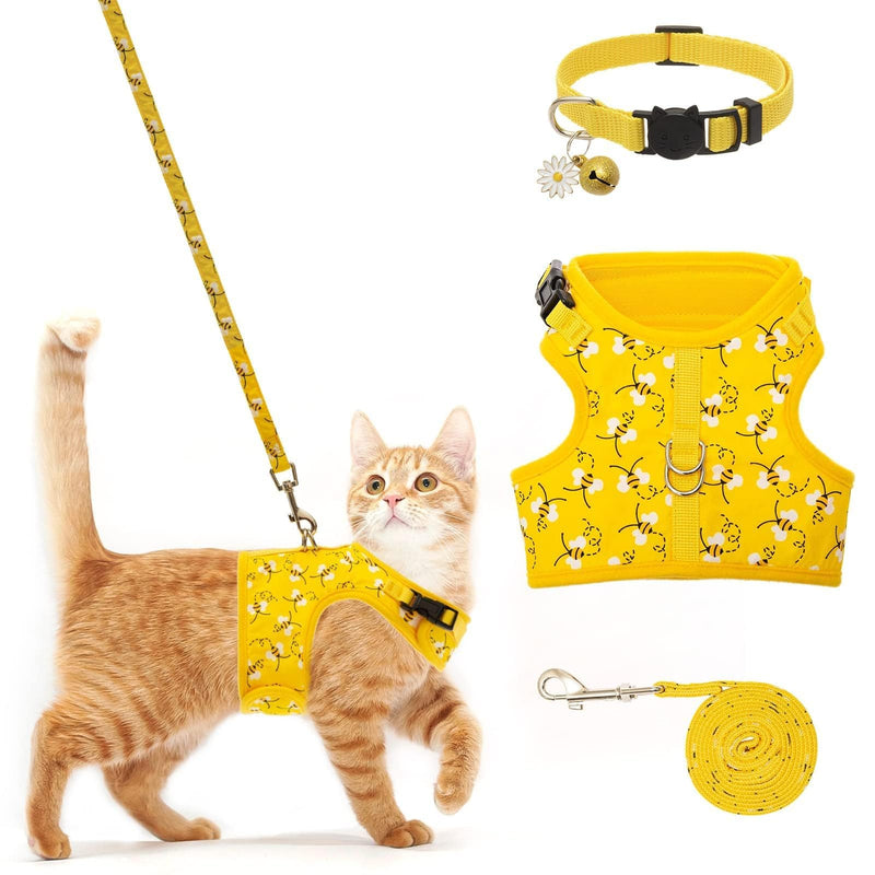 Cat Harness with Leash and Collar for Walking - Escape Proof with 59 Inches Leash - Adjustable Soft Vest Harnesses for Medium Large Cats Bee - BeesActive Australia