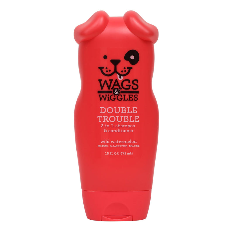 Wags & Wiggles Double Trouble 2-in-1 Dog Shampoo & Conditioner | Cleansing and Nourishing Shampoo and Conditioner for Dogs | Fruity Watermelon Scent, 16 Ounces 16 Fl Oz (Pack of 1) 2-in-1 Shampoo & Conditioner - Watermelon - BeesActive Australia