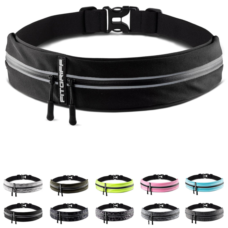 Fitgriff® Running Belt for Men & Women - Secure Jogging Pouch for Phone, Keys & Essentials - For All Cell Phones Black Small - Medium
