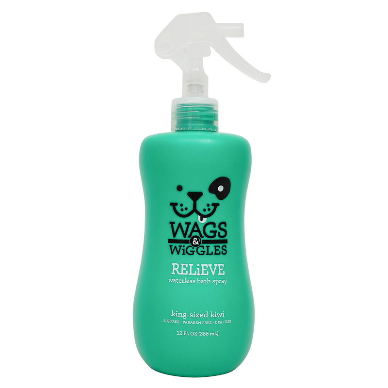 Wags & Wiggles Relieve Anti-Itch Dog Spray, Kiwi Scent, Waterless Dry Shampoo for Dogs with Dry or Itchy Sensitive Skin, pH Balanced, SLS Free, Paraben Free, 12 Fl Oz 12 Fl Oz (Pack of 1)