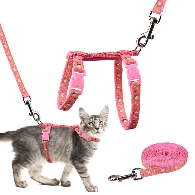 Cat Harness and Leash Set Gold Moons Stars Soft Nylon Escape Proof Adjustable for Kittens Small Animals Glow in The Dark (Pink) Pink - BeesActive Australia