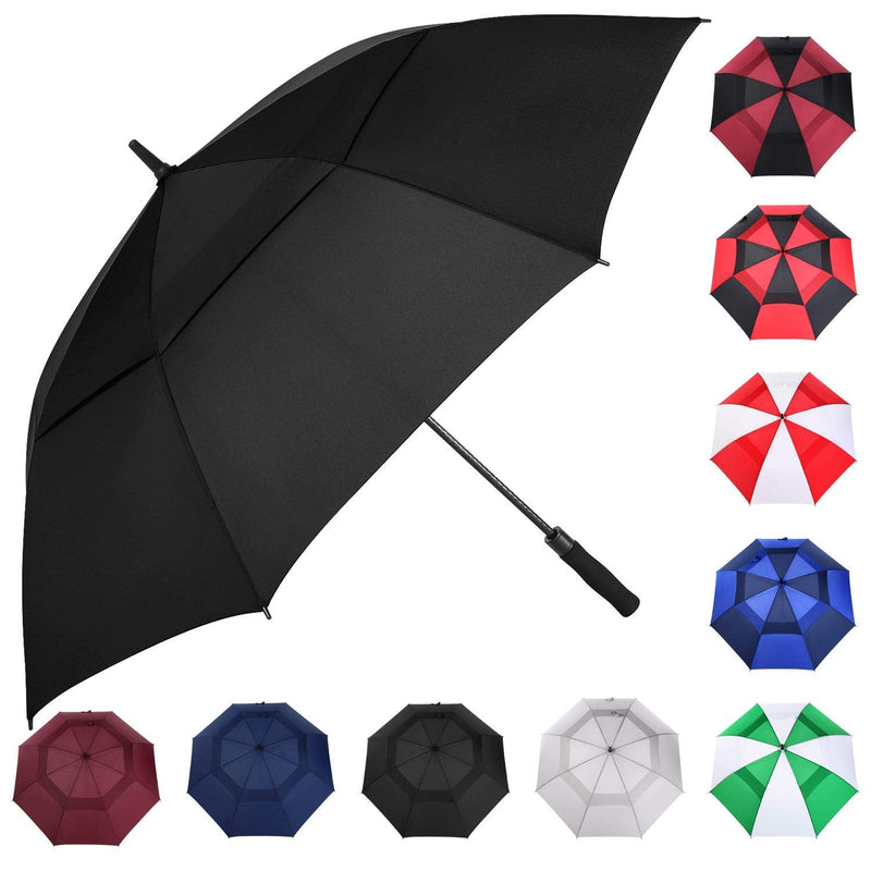MRTLLOA 54/62/68/72 Inch Automatic Open Golf Umbrella, Extra Large Oversize Double Canopy Vented Windproof Waterproof Stick Umbrellas for Rain Black 62 inch - BeesActive Australia