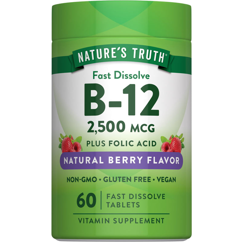 Nature's Truth B12 Vitamin | 2500 mcg | 60 Fast Dissolve Tablets | with Folic Acid | Vegan, Non-GMO & Gluten Free
