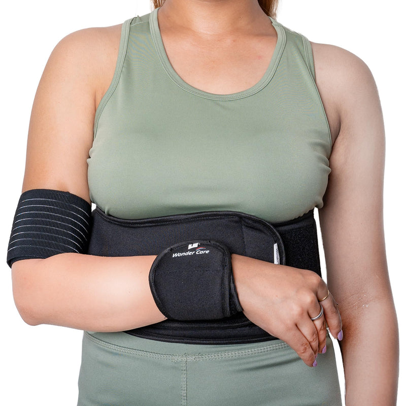 Wonder Care-Left Right Shoulder Immobilizer Arm Sling Elastic Brace for Clavicle Collar Bone Dislocation Subluxation Shoulder stabilizer Compression Brace After Rotator Cuff Surgery- Black-Size 1 Size-1(27"-30")