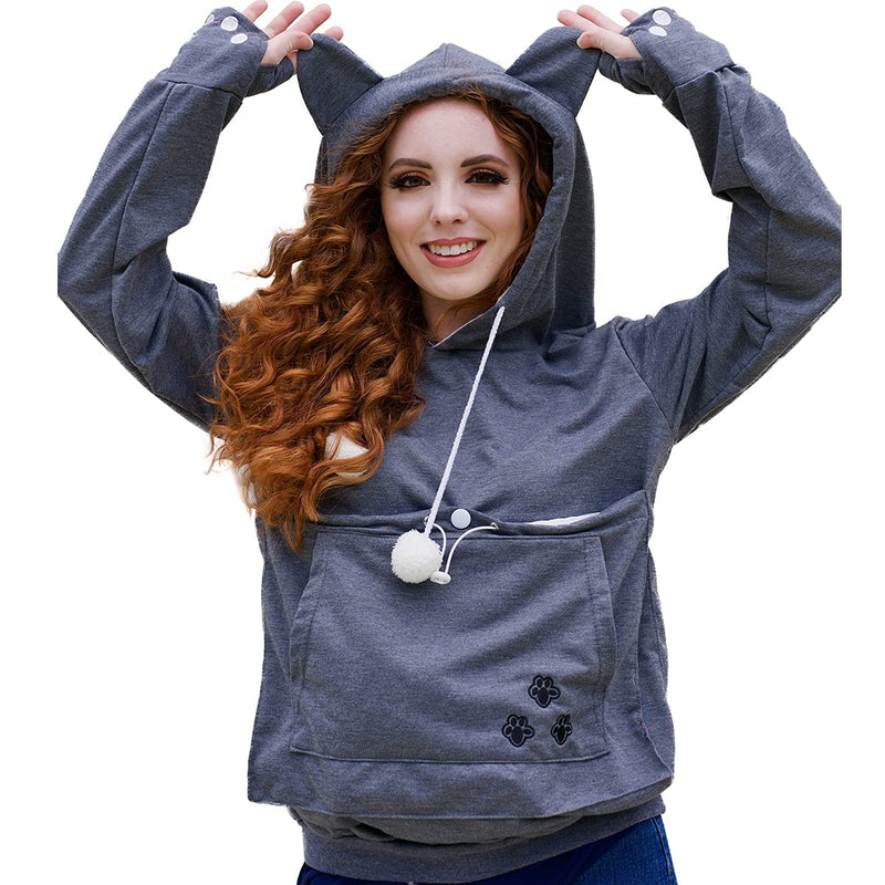 ALYC Unisex Hoodies Pet Holder Cat Dog Large Pouch Carriers Pullover with Cat Printing Sweatshirt (Dark Grey-Classic Version, M) Classic Version Dark Grey Medium - BeesActive Australia