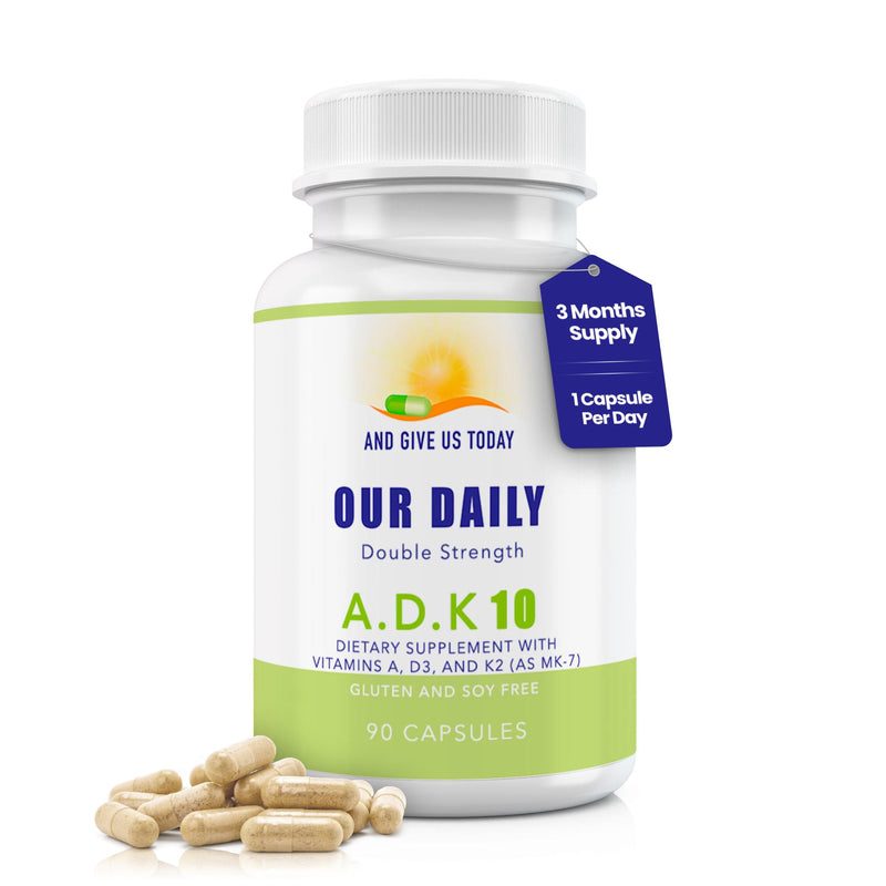 Daily Vites ADK 10 - ADK Vitamin Supplement - High Potency Vitamin A, D3 10,000 IU & K2 (MK-7) - Physician Formulated for Bone, Heart & Immune Support - Non-GMO, Gluten Free - 90 CT (3-Month Supply) 90 Count (Pack of 1)