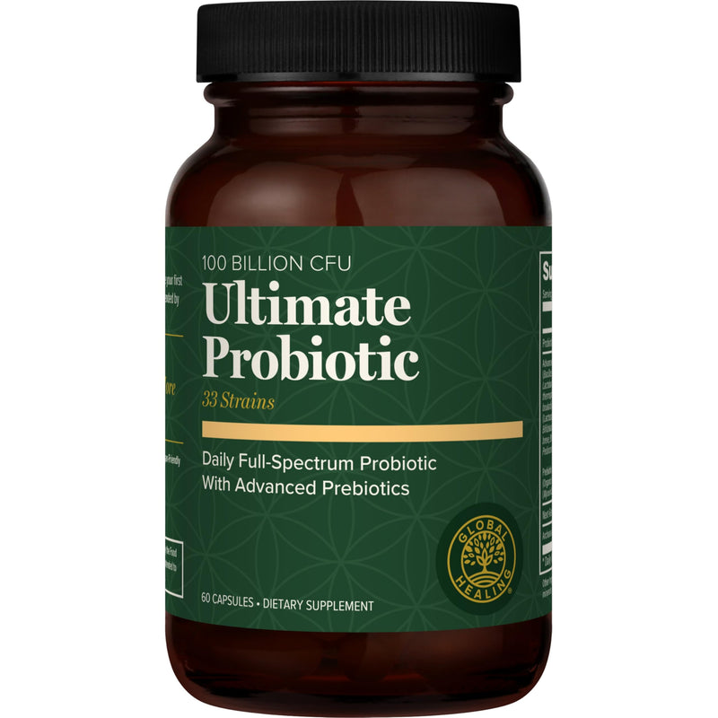 Ultimate Probiotic 100 Billion CFU with Prebiotics, Gut Health (60 Count) | Global Healing Probiotic Blend Supplement Digestive Gut Health Men & Women
