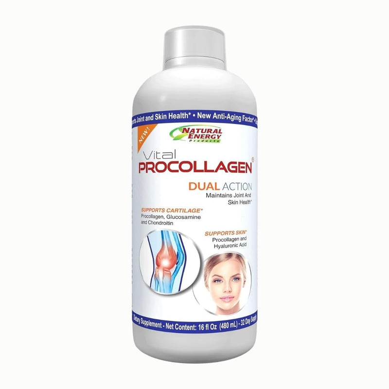 Natural Energy Vital Procollagen - Liquid Hydrolyzed Collagen Protein with Hyaluronic Acid and Glucosamine Chondroitin Sulfate Anti-Aging Factor for Men and Women 16oz |New Snickerdoodle Flavor| 1