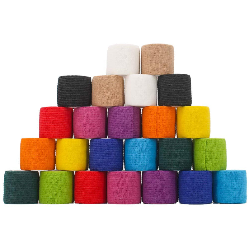 24 Pack Breathable Self Adherent Wrap, Athletic Elastic Non Woven Cohesive Bandage – for Sports, First Aid Medical, Wrist, Ankle Sprains, Swelling and Vet Wrap 2 Inch 5 Yards (Rainbow Color). Rainbow - BeesActive Australia