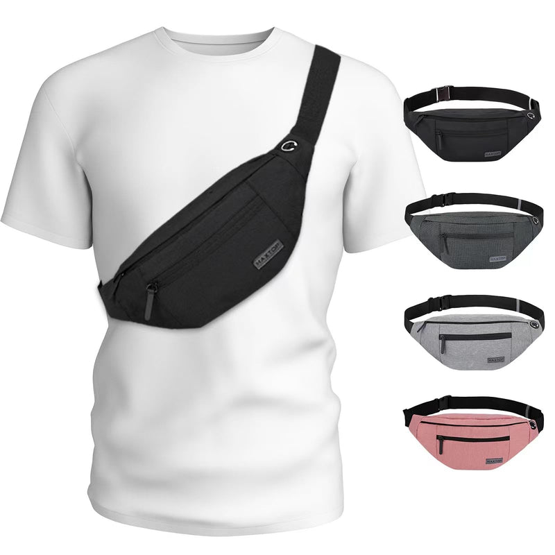 MAXTOP Large Crossbody Fanny Pack Belt Bag for Women Men with 4-Zipper Pockets Gifts for Enjoy Sports Yoga Festival Workout Traveling Running Hands-Free Wallets Waist Pack Phone Bag Fits All Phones Black(4 Zipper Pockets) - BeesActive Australia