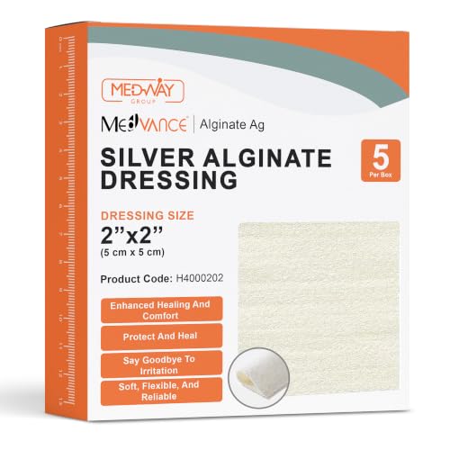 MedVance Silver Calcium Alginate Sterile Absorbent Dressing, 2"x2" Box of 5 2"x2" Silver Silver 5 Pack