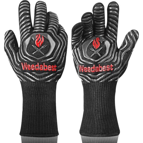Hot BBQ Gloves Heat Resistant Kitchen Oven Mitts Professional Long Heat Resistant Cooking Gloves for Grill,Grilling,Smoker,Barbeque,13.5 inch-Gray Gray One Size Fits Most
