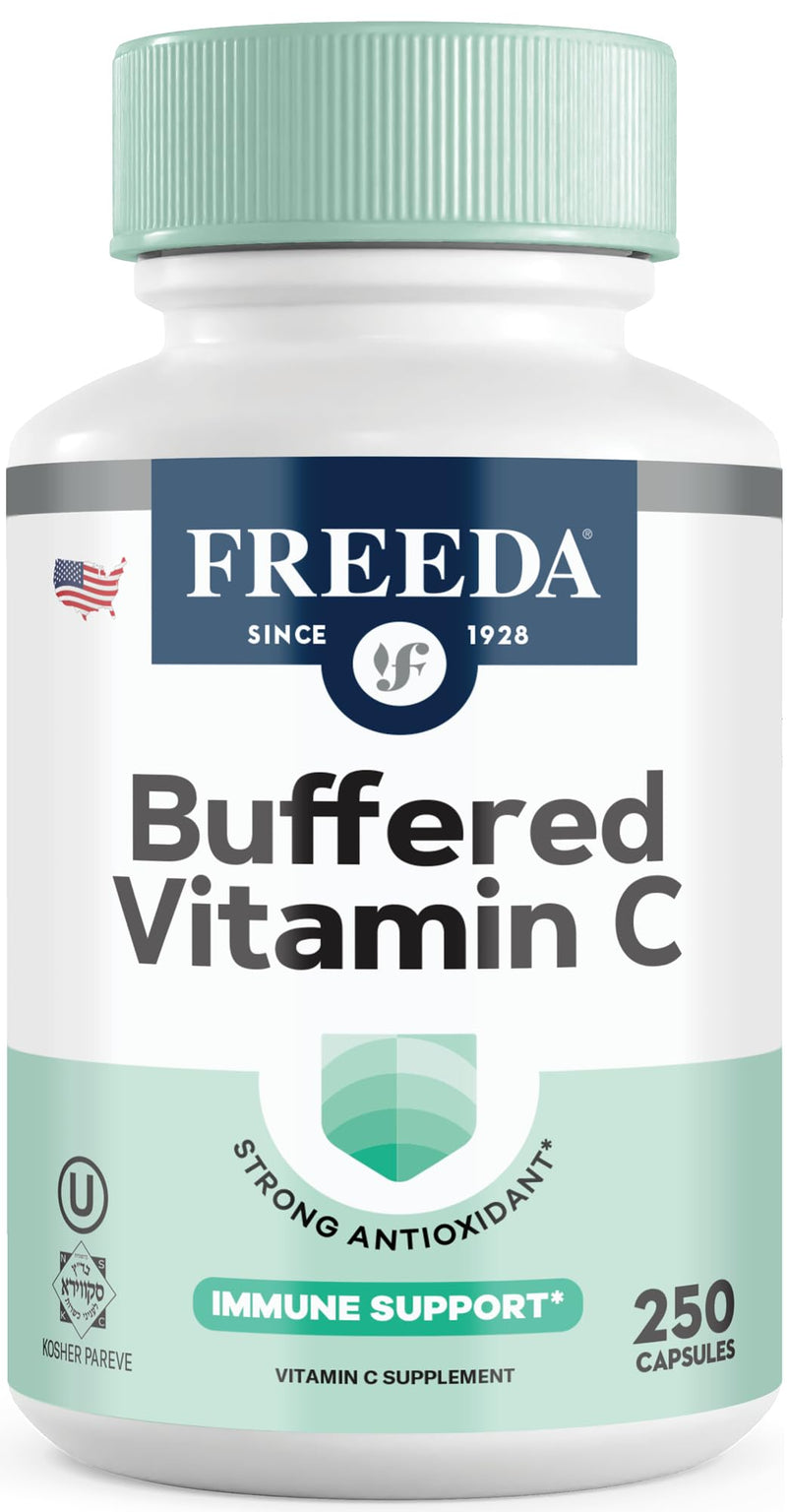 FREEDA Vitamin C - Buffered Vitamin C 500mg - Kosher - Powerful Antioxidant Immune Support - Sensitive Stomach Vitamins C Capsules Calcium Ascorbate - Vitamin C 500 mg - VIT C Supplement (250 Count) | Includes 50mg Calcium – Supports Immune Health & An...