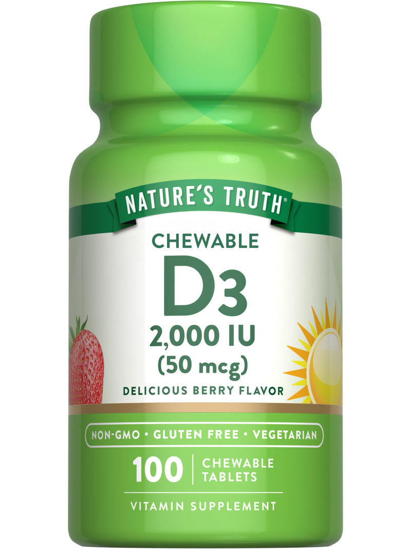Nature's Truth Chewable Vitamin D3 | 2,000 IU | 100 Tablets | Berry Flavor | Vegetarian, Non-GMO, & Gluten Free Supplement