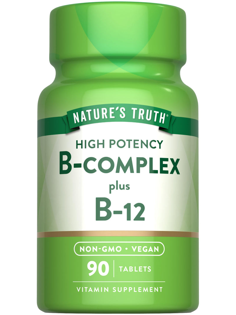 Nature's Truth Vitamin B Complex for Women & Men | Plus B12 | 90 Tablets | High Potency | Vegan and Non-GMO Supplement Unflavored 90 Count (Pack of 1)