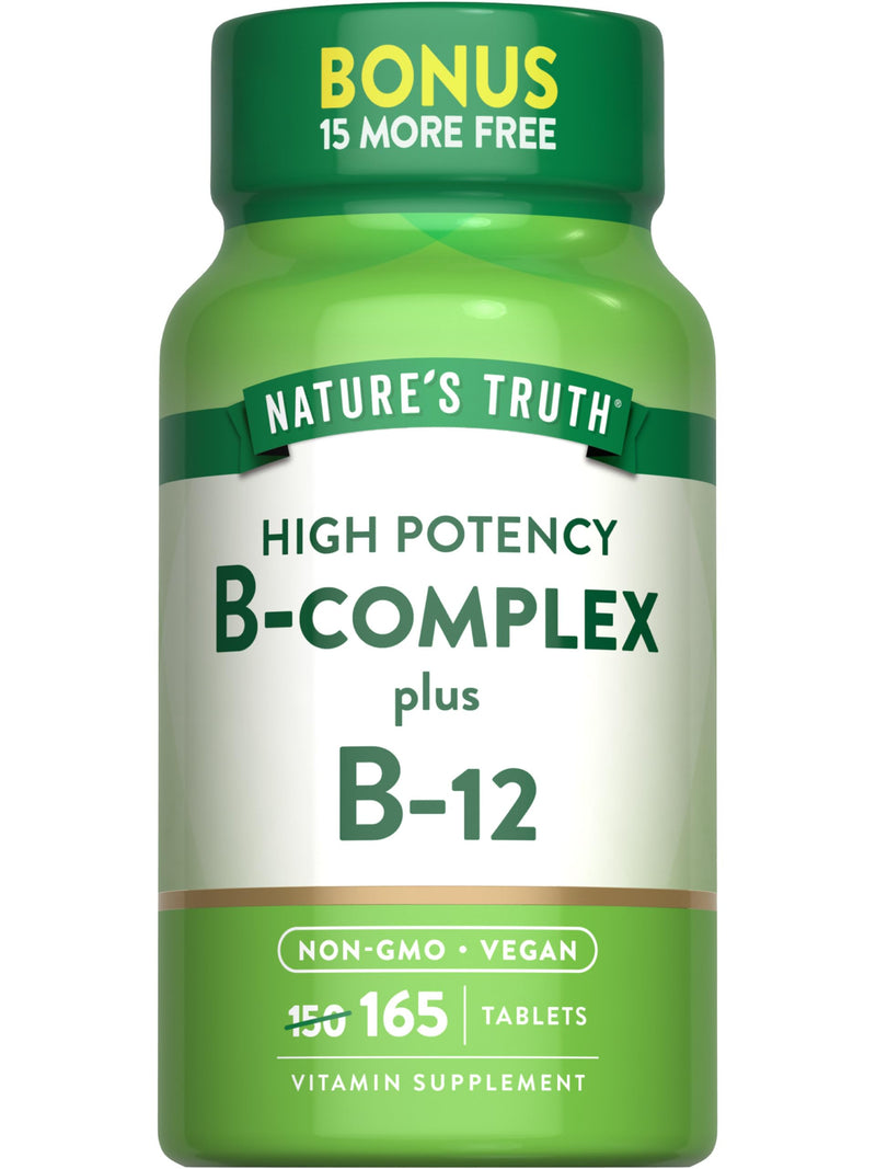 Nature's Truth Vitamin B Complex | 165 Tablets | Plus B12 | Vegan & Non-GMO Supplement Unflavored 165 Count (Pack of 1)