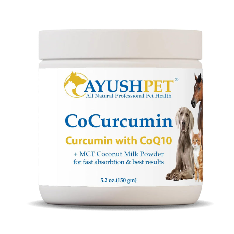Ayush Herbs Ayush Pet CoCurcumin with Coq10, Muscle and Joint Pet Superfood Powder, Heart and Digestion Support, Small or Large Animals, Young and Senior Pet Supplement, 5.2 Ounces - PawsPlanet Australia