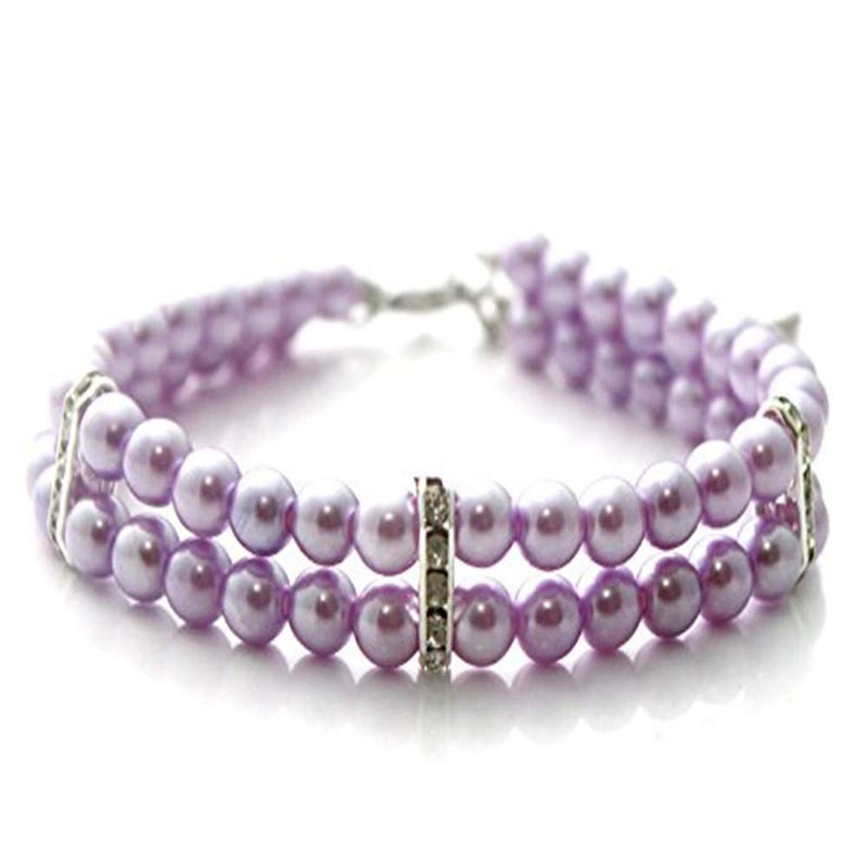 Dogs Kingdom Dog Cat Luxury 2 Row Pearls Necklace Collar with Crystal Rhinestone Charm for Small Dog Girl Puppy Fancy Princess Wedding Pearl Collar,Purple,S:8-10" Neck S:8-10" neck Purple - BeesActive Australia