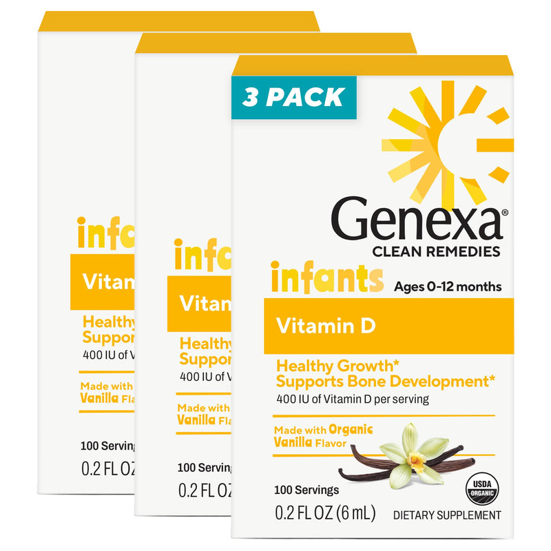 Genexa Vitamin D Drops for Infants & Newborn, Made Clean, 300 Servings | Dye Free, 0% Artificial Additives, Organic, Gluten Free, Non-GMO, Supports Growth & Bone Development in Babies & Toddlers 1 Count (Pack of 3)