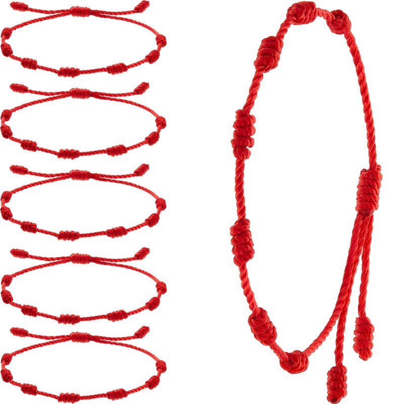 WILLBOND 6 Pieces Red String Bracelets Red Cord Bracelet Adjustable Red Knot String Bracelet Amulet for Protection, Evil Eye and Good Luck for Friendship 7 Knots Style - BeesActive Australia