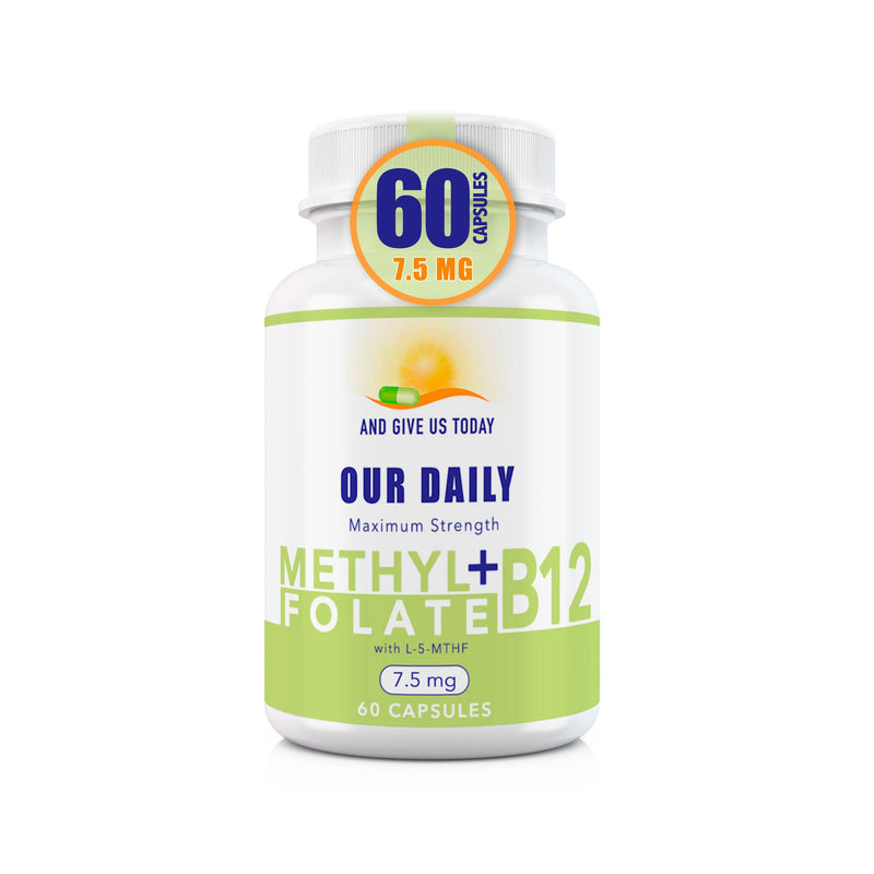 L-Methylfolate 7.5 mg N B 12 1000 mcg 60 Capsules - Methylated Glycine - Boost Mood, Energy & Memory - Immune Support & VItamin Supplement for Men & Women - Non-GMO, Vegetarian Capsules