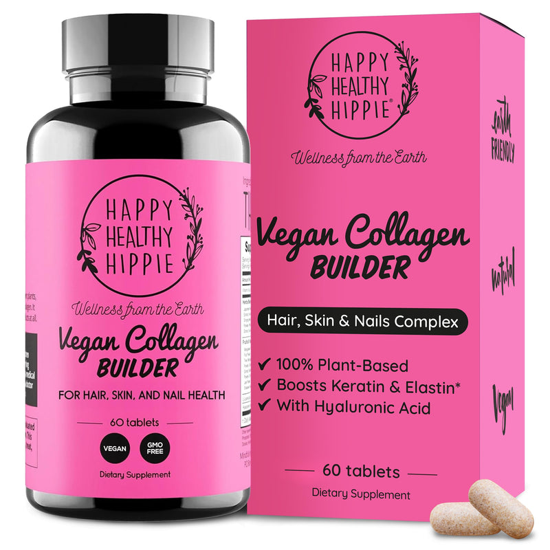 Vegan Collagen Booster for Hair, Skin & Nails, Plant-Based, Non-GMO, 60 Ct | Vegetarian Collagen Builder - Hyaluronic Acid, L-Lysine, Gotu Kola - Supports Connective Tissue - Gluten-Free, Vegan