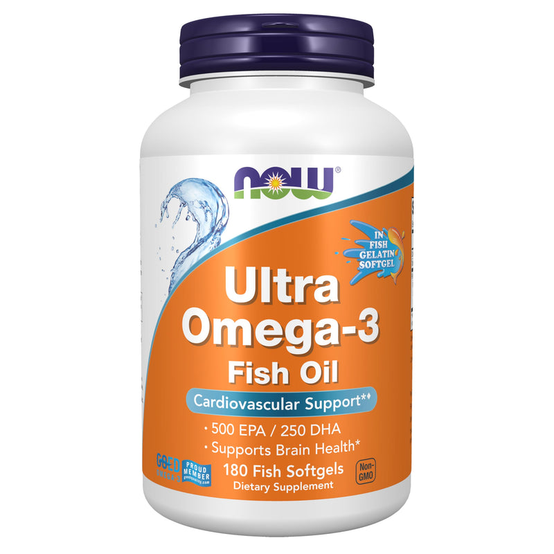 NOW Foods Supplements, Ultra Omega-3, 500 EPA and 250 DHA, Cardiovascular Support*, 180-Fish Gelatin Softgels 180 Count (Pack of 1)