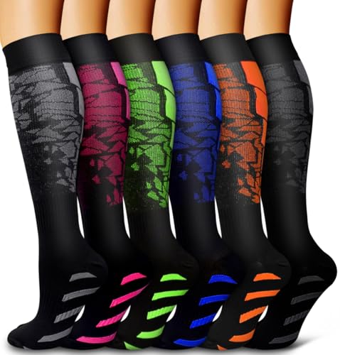 6 Pack Copper Compression Socks for Women and Men Circulation-Best Support for Medical,Running,Nursing,Athletic Large-X-Large D-assorted1