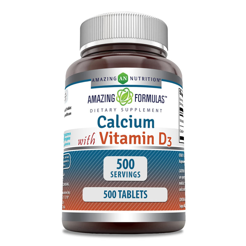 Amazing Formulas Calcium with Vitamin D3 Supplement | Tablets | Non-GMO | Gluten-Free | Made in USA (1 Pack | 500 Count) Unflavored