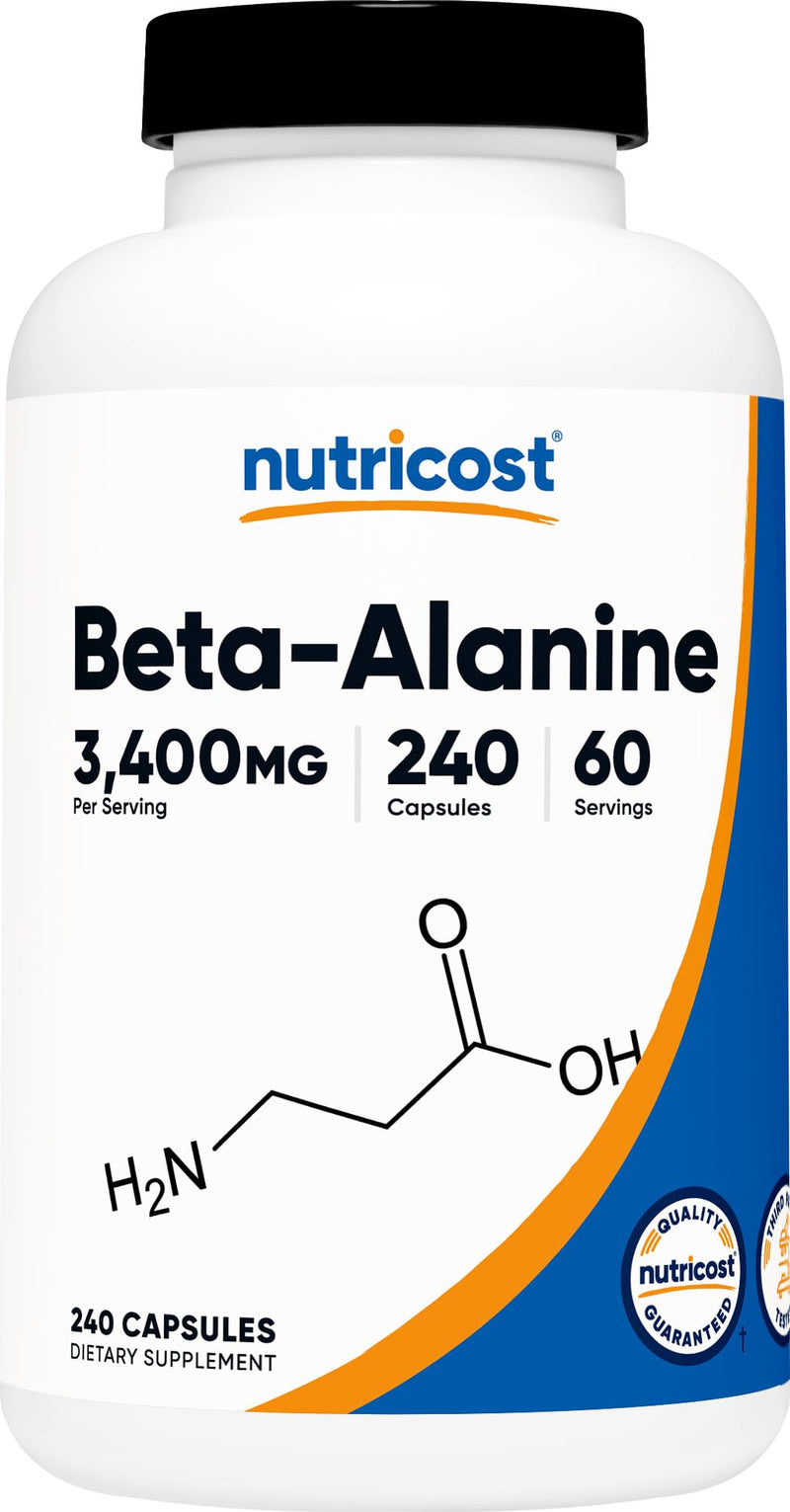 Nutricost Beta-Alanine Capsules 3400mg, 240 Capsules, 60 Servings | Potent Beta Alanine, Gluten Free & GMO-Free, 850mg Per Cap 240 Count (Pack of 1)