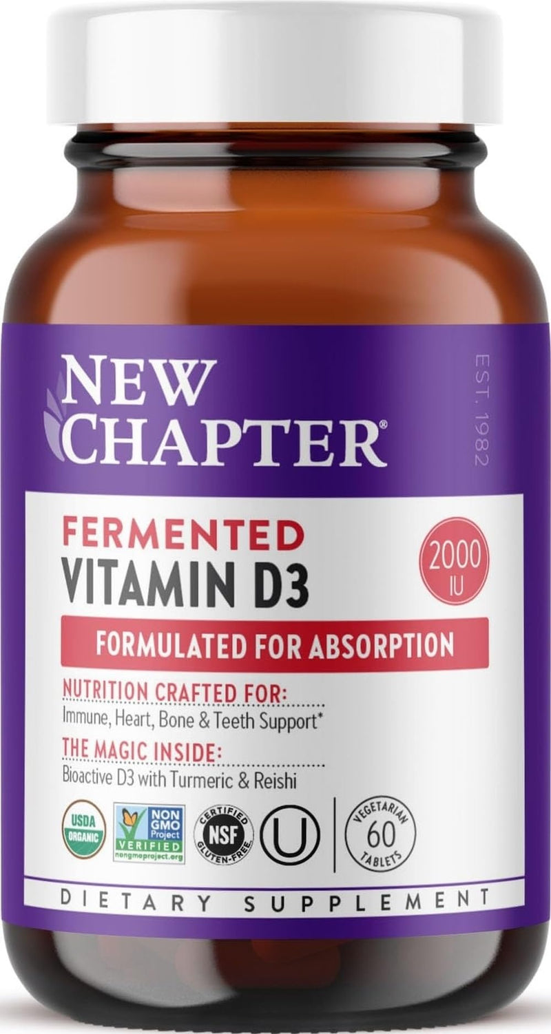 New Chapter Fermented Vitamin D3 2,000 IU, 60 Count | USDA Organic ONE Daily for Immune, Heart, and Bone Support with Whole-Food Turmeric and Adaptogenic Reishi Mushroom 60 Count (Pack of 1)