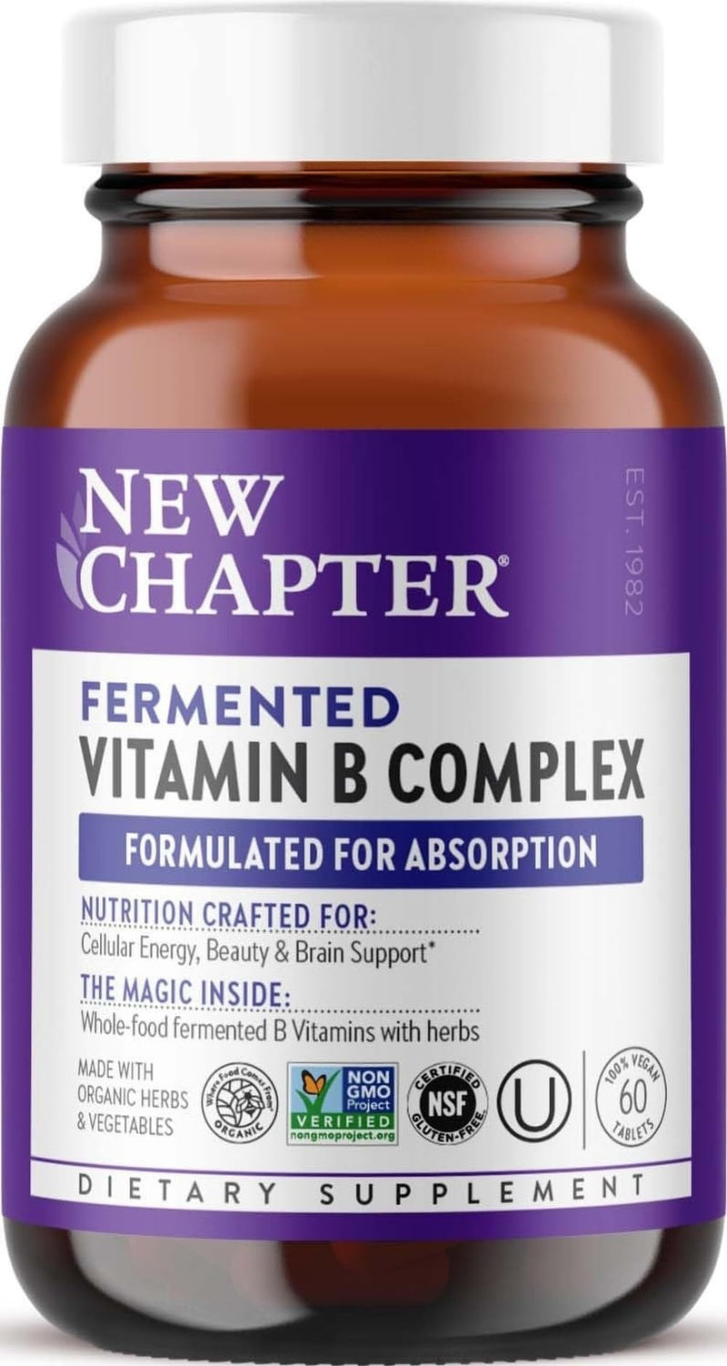 New Chapter USDA Organic Fermented Vitamin B Complex, 60 Count | ONE Daily for Cellular Energy, Brain, and Beauty Support, 100% Vegan, Gluten Free, Certified Organic B Vitamins Unflavored 60 Count (Pack of 1)