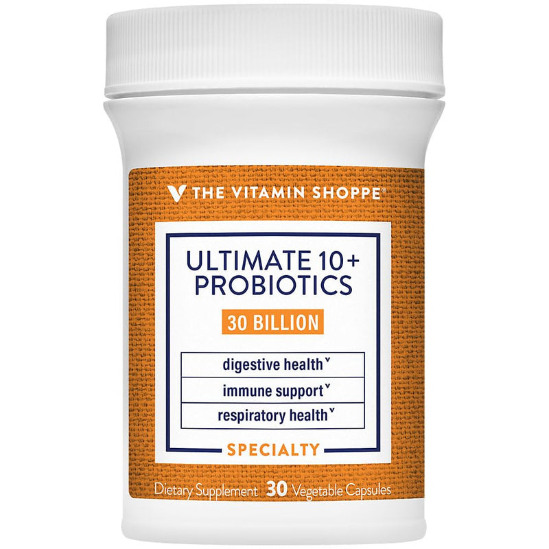 The Vitamin Shoppe Ultimate 10+ Probiotics 30 Billion CFU - 10 Probiotic Strains for Digestive Health, Immune & Gut Support (30 Vegetable Capsules) 1 Count (Pack of 1)