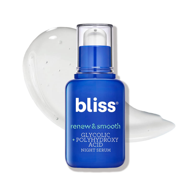 Bliss Renew & Smooth - Glycolic + Polyhydroxy Acid Night Serum - 1 Fl Oz - Gently Exfoliate Skin - Hydrating - Clean - Vegan & Cruelty-Free - BeesActive Australia