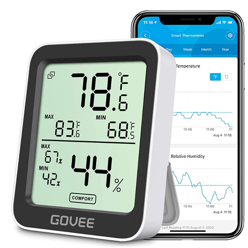 Govee Digital Hygrometer Indoor Thermometer Room H5075, Bluetooth Temperature Humidity Meter with 164ft Remote App Control, Notification Alerts, 2 Years Data Storage Export for Bedroom, Wine Cellar 1 Pack Black