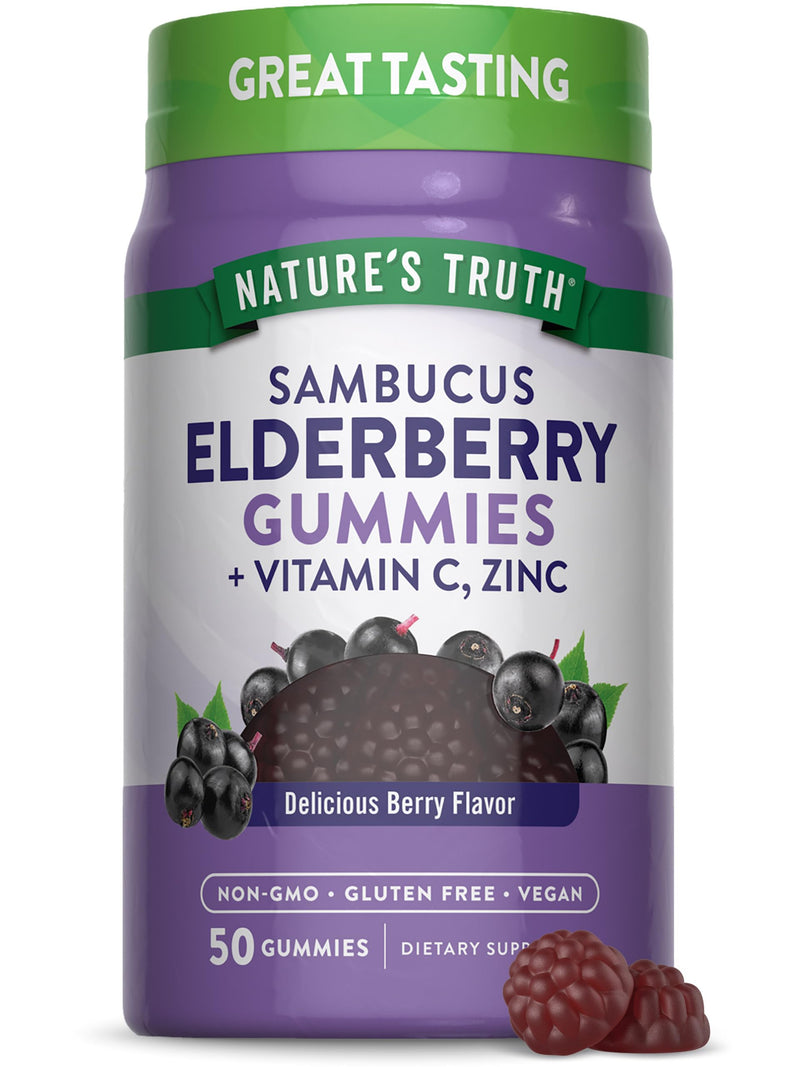 Nature's Truth Black Elderberry Gummies | 50 Vegan Gummies | with Vitamin C and Zinc | Berry Flavor | Vegan, Non-GMO, and Gluten Free Supplement | with Vitamin C and Zinc | Berry Flavor | Vegan, Non-GMO & Gluten Free Supplement 50 Count (Pack of 1)
