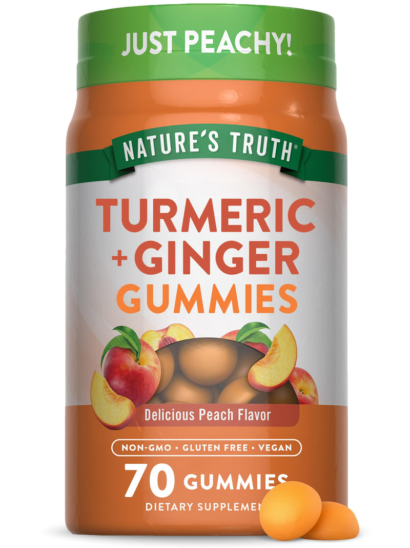 Nature's Truth Turmeric and Ginger Gummies | 70 Count | Peach Flavor | Vegan, Non-GMO, & Gluten Free Supplement - BeesActive Australia