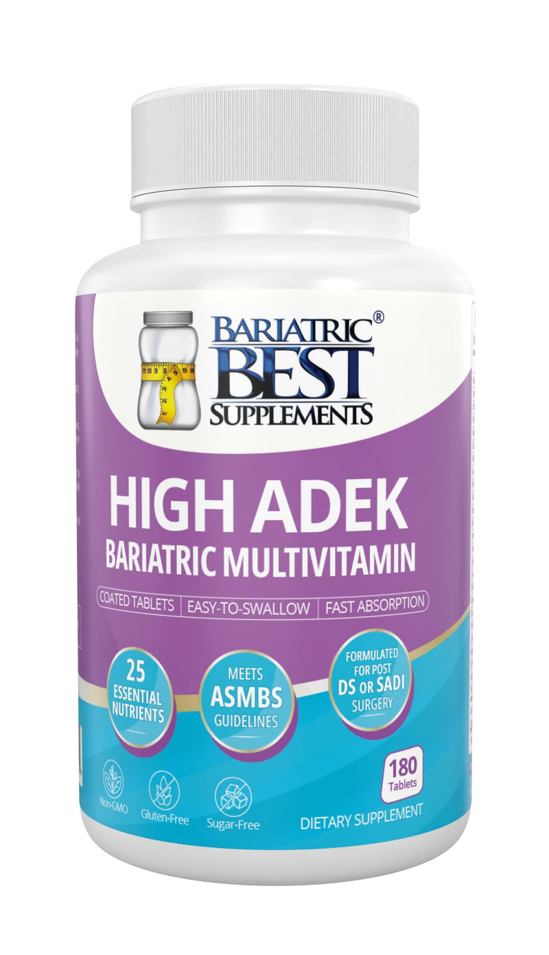 High ADEK Bariatric Multivitamin | DS, SADI & BPD/DS Surgery | Fat-Soluble Vitamins A D E K | 25 Essential Nutrients | ASMBS Compliant | Made in USA | 180 Tablets — 3 Month Supply