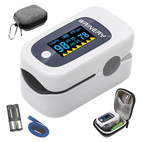 WRINERY Oxygen Saturation Monitor, Pulse Oximeter Fingertip, Oxygen Monitor, O2 Saturation Monitor, OLED Portable Oximetry with Batteries, Lanyard (Royal Black-Silver)