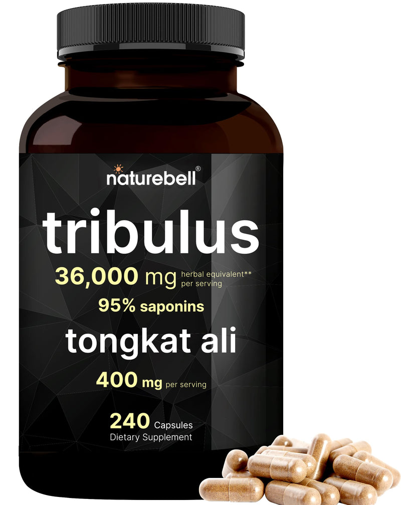 Tribulus Terrestris 36,000mg with Tongkat Ali 400mg Per Serving for Men, 240 Capsules – 95% Steroidal Saponins & Eurycoma Longifolia, Plant Source, Extra Highly Concentrated, Non-GMO, No Gluten - BeesActive Australia