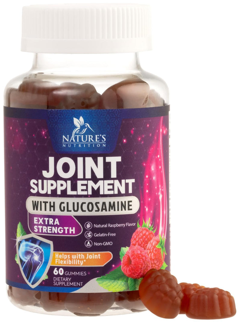 Joint Support Gummies - Glucosamine Plus Vitamin E Nature's Joint Support Supplement for Occasional Discomfort for Back, Knees & Hands - Cartilage & Joint Health & Flexibility Support - 60 Gummies 60 Count (Pack of 1)
