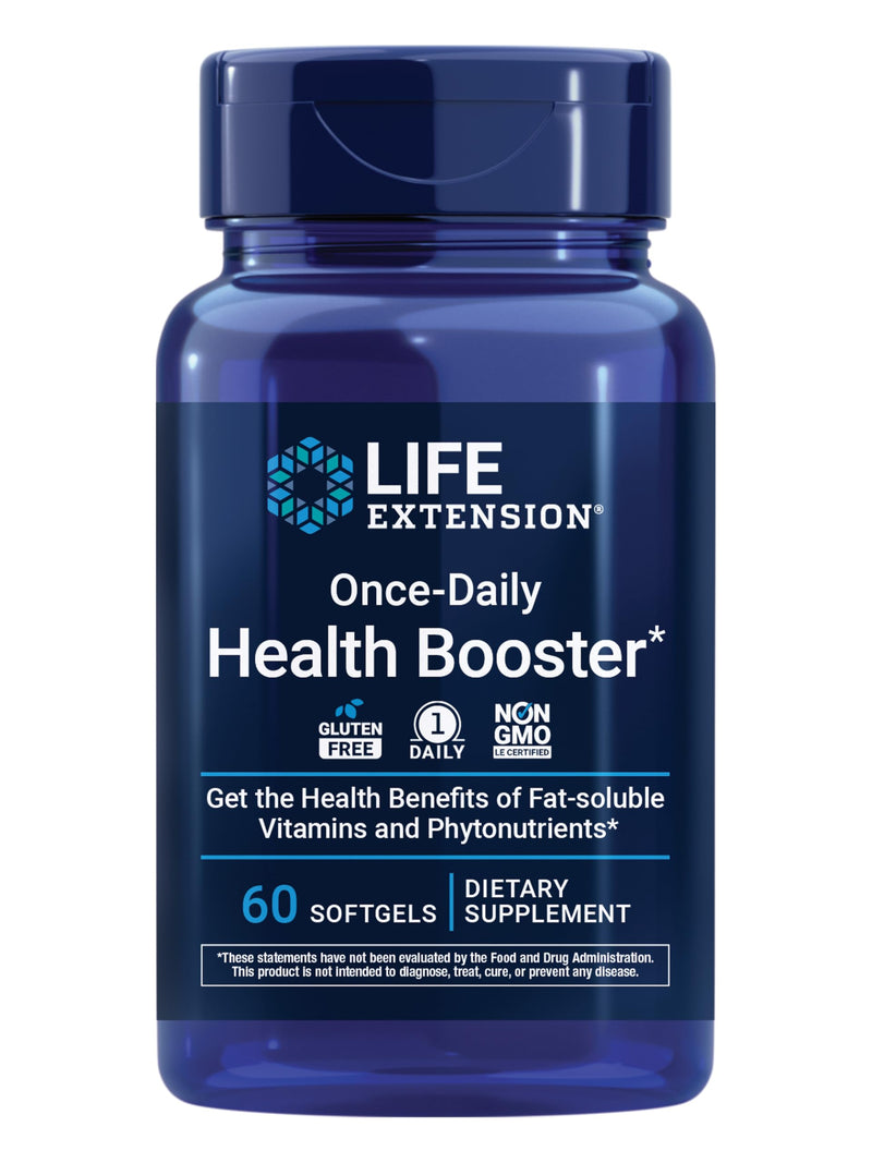 Life Extension Once-Daily Health Booster, 60 Softgels | Vitamins E, K1 & K2, Phospholipids for Eye, Bone & Heart Health, Gluten-Free & Non-GMO, 1 Daily Unflavored 60 Count (Pack of 1)